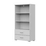 Étagère FAUSKE - 2 Tiroirs - Blanc - Largeur 69 cm, Hauteur 130 cm, Profondeur 34 cm
