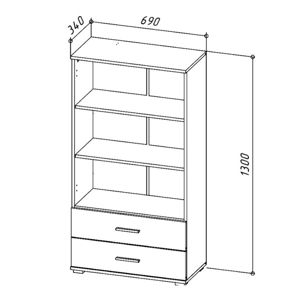 Étagère FAUSKE - 2 Tiroirs - Blanc - Largeur 69 cm, Hauteur 130 cm, Profondeur 34 cm – Image 3