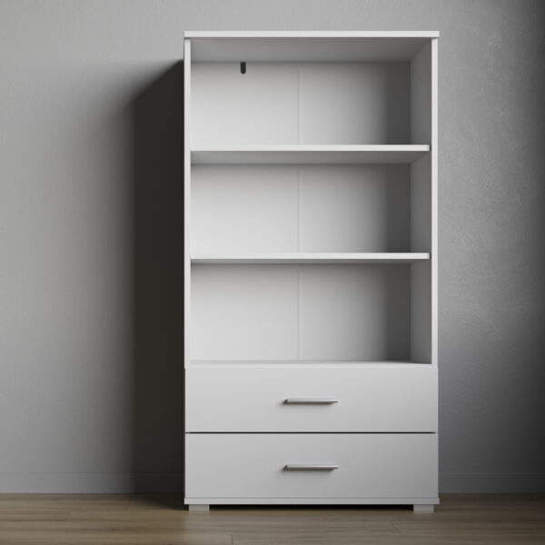Étagère FAUSKE - 2 Tiroirs - Blanc - Largeur 69 cm, Hauteur 130 cm, Profondeur 34 cm – Image 6