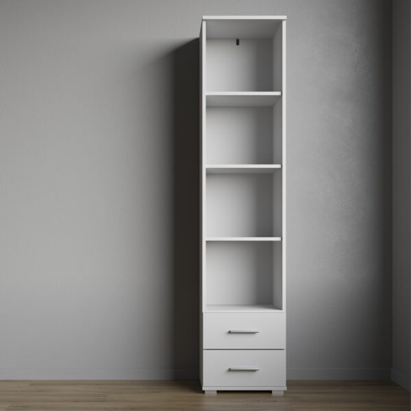 Étagère FAUSKE - 2 Tiroirs - Blanc - Largeur 40 cm, Hauteur 180 cm, Profondeur 34 cm – Image 2