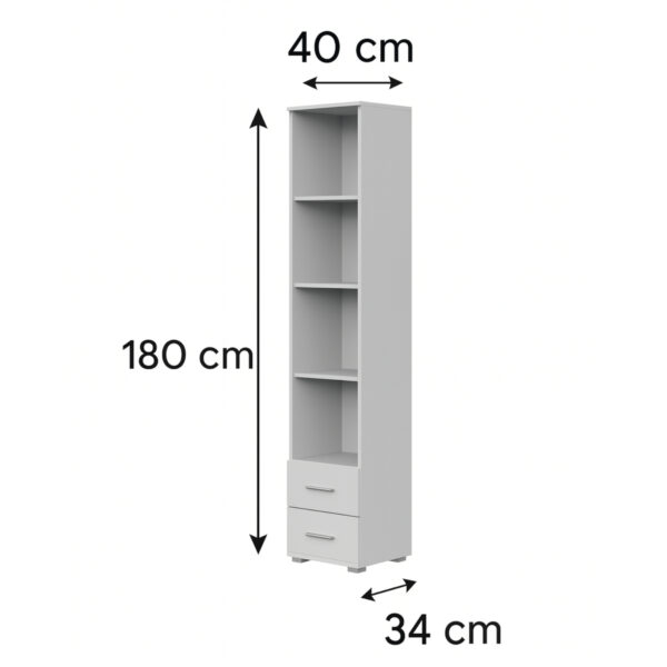 Étagère FAUSKE - 2 Tiroirs - Blanc - Largeur 40 cm, Hauteur 180 cm, Profondeur 34 cm – Image 3