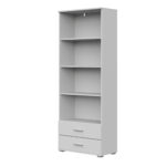 Étagère FAUSKE - 2 Tiroirs - Blanc - Largeur 69 cm, Hauteur 180 cm, Profondeur 34 cm