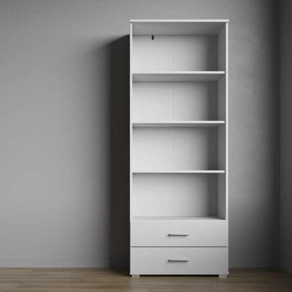 Étagère FAUSKE - 2 Tiroirs - Blanc - Largeur 69 cm, Hauteur 180 cm, Profondeur 34 cm – Image 2