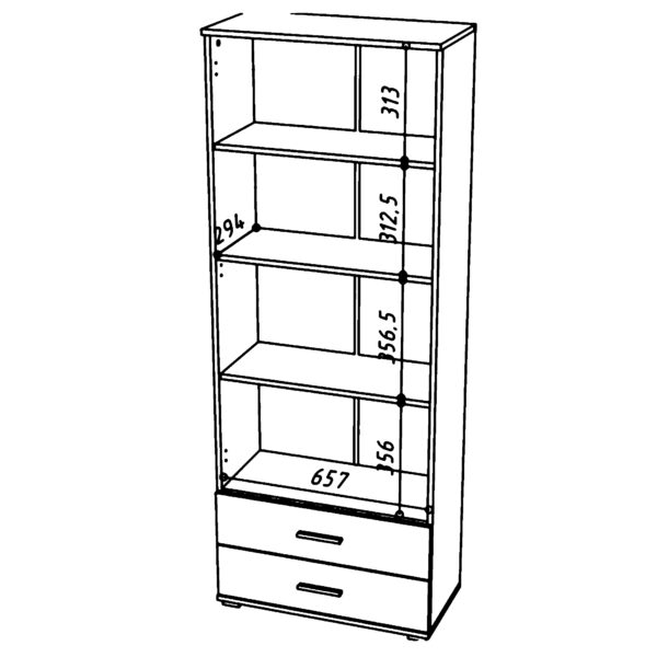 Étagère FAUSKE - 2 Tiroirs - Blanc - Largeur 69 cm, Hauteur 180 cm, Profondeur 34 cm – Image 6