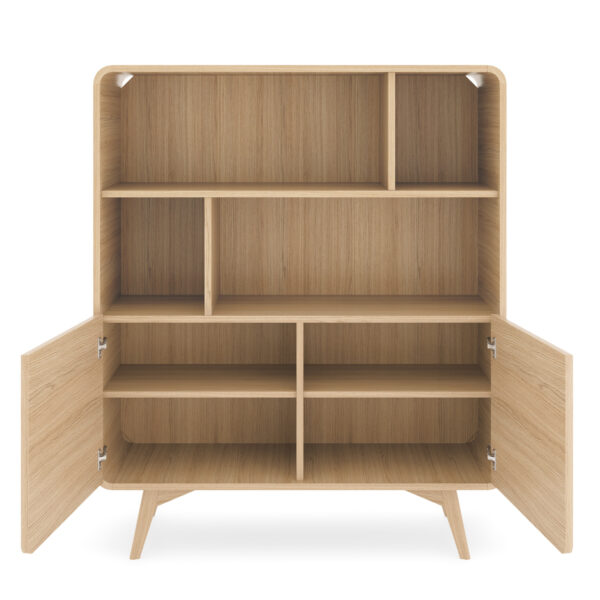 Étagère Cornwall – Chêne – Arrondie – Pieds en bois – Largeur 108 cm, Hauteur 130 cm, Profondeur 39 cm – Image 4
