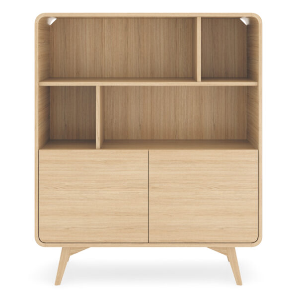 Étagère Cornwall – Chêne – Arrondie – Pieds en bois – Largeur 108 cm, Hauteur 130 cm, Profondeur 39 cm – Image 7