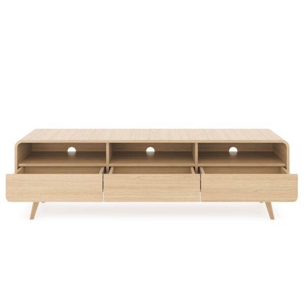 Meuble TV Cornwall – Chêne – Arrondi – 3 Tiroirs – Largeur 180 cm, Hauteur 53 cm, Profondeur 39 cm – Image 4