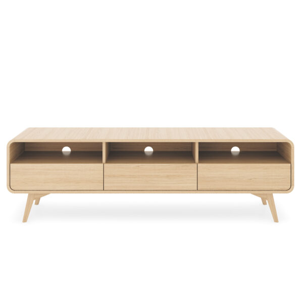 Meuble TV Cornwall – Chêne – Arrondi – 3 Tiroirs – Largeur 180 cm, Hauteur 53 cm, Profondeur 39 cm – Image 7