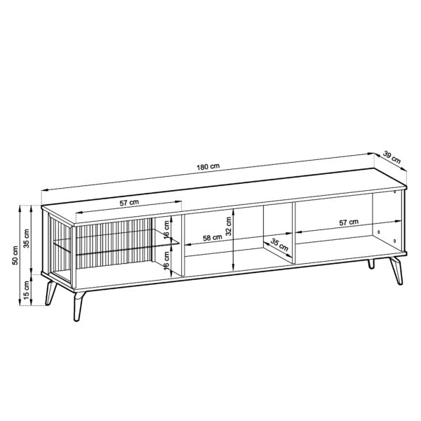 Meuble TV Dawson – Noyer – Cachemire – Vitré – Éclairage LED – Largeur 180 cm, Hauteur 50 cm, Profondeur 39 cm – Image 3