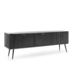 Meuble TV MORDEN – Noir – Façades rainurées – Largeur 168 cm, Hauteur 56 cm, Profondeur 39 cm