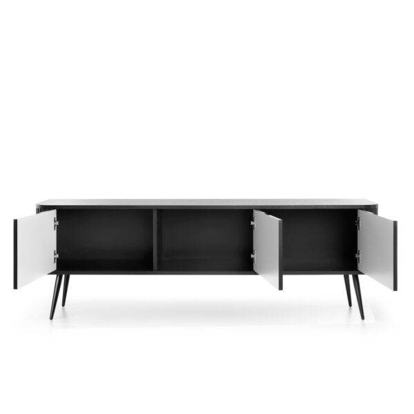 Meuble TV MORDEN – Noir – Façades rainurées – Largeur 168 cm, Hauteur 56 cm, Profondeur 39 cm – Image 4