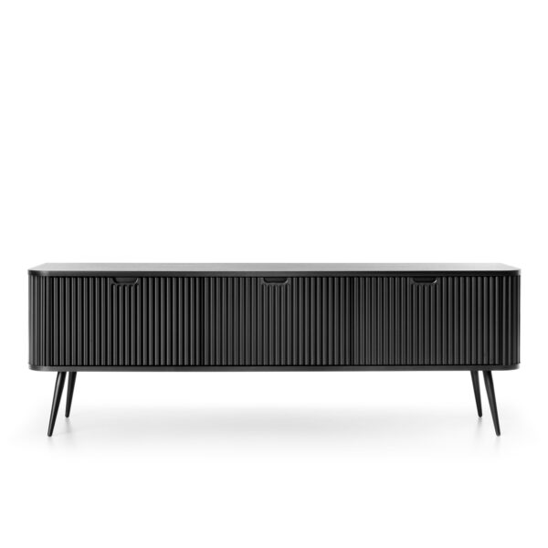Meuble TV MORDEN – Noir – Façades rainurées – Largeur 168 cm, Hauteur 56 cm, Profondeur 39 cm – Image 7