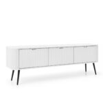 Meuble TV MORDEN – Blanc – Façades rainurées – Largeur 168 cm, Hauteur 56 cm, Profondeur 39 cm