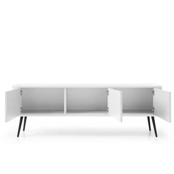 Meuble TV MORDEN – Blanc – Façades rainurées – Largeur 168 cm, Hauteur 56 cm, Profondeur 39 cm – Image 4