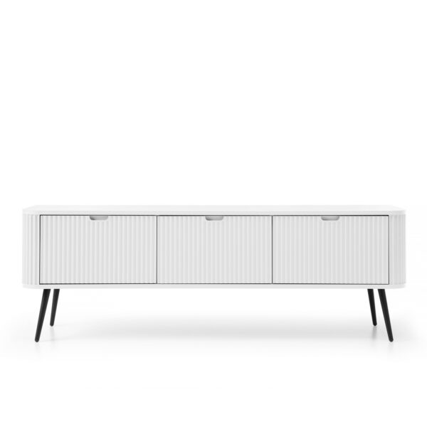 Meuble TV MORDEN – Blanc – Façades rainurées – Largeur 168 cm, Hauteur 56 cm, Profondeur 39 cm – Image 7