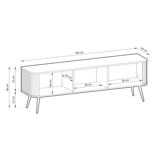 Meuble TV MORDEN – Cachemire – Façades rainurées – Largeur 168 cm, Hauteur 56 cm, Profondeur 39 cm – Image 3