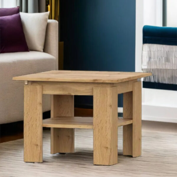 Table basse Sola - Chêne Wotan - Étagère supplémentaire - Largeur 55 cm, Hauteur 55 cm, Profondeur 43 cm – Image 2