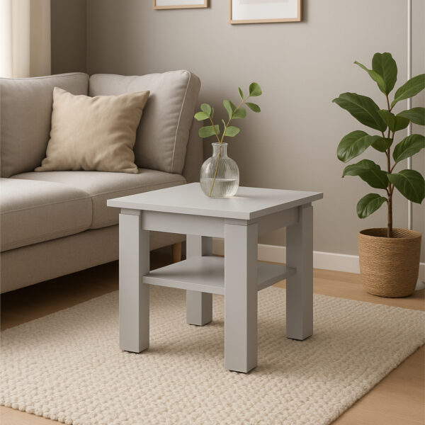 Table basse, Table de café Sola - Blanc - Étagère supplémentaire - Largeur 55 cm, Hauteur 55 cm, Profondeur 43 cm – Image 2