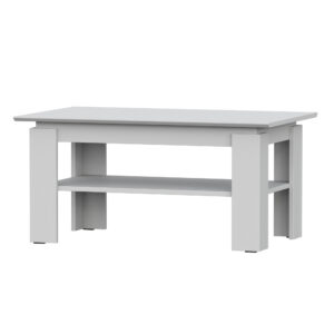 Table basse Sola - Blanc - Étagère supplémentaire - Largeur 90 cm, Hauteur 55 cm, Profondeur 43 cm