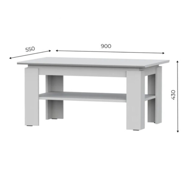 Table basse Sola - Blanc - Étagère supplémentaire - Largeur 90 cm, Hauteur 55 cm, Profondeur 43 cm – Image 4