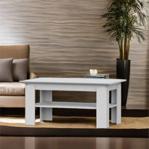 Table basse Sola - Blanc - Étagère supplémentaire - Largeur 90 cm, Hauteur 55 cm, Profondeur 43 cm – Image 6
