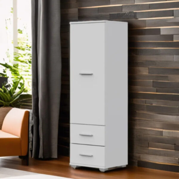 Armoire FAUSKE - 2 tiroirs - Blanc - Largeur 40 cm, Hauteur 130 cm, Profondeur 36 cm – Image 2