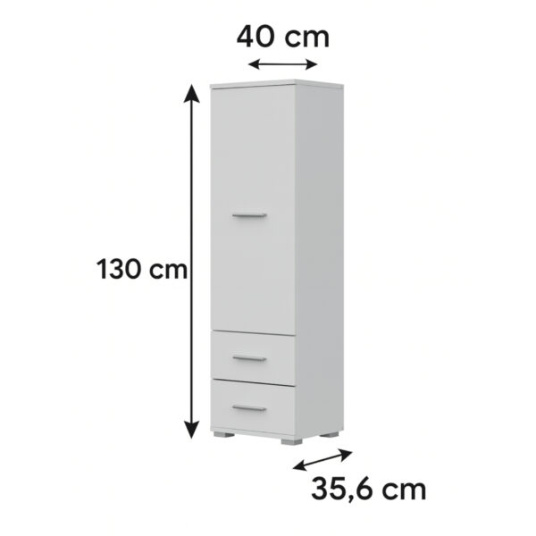 Armoire FAUSKE - 2 tiroirs - Blanc - Largeur 40 cm, Hauteur 130 cm, Profondeur 36 cm – Image 3