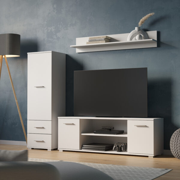 Armoire FAUSKE - 2 tiroirs - Blanc - Largeur 40 cm, Hauteur 130 cm, Profondeur 36 cm – Image 5