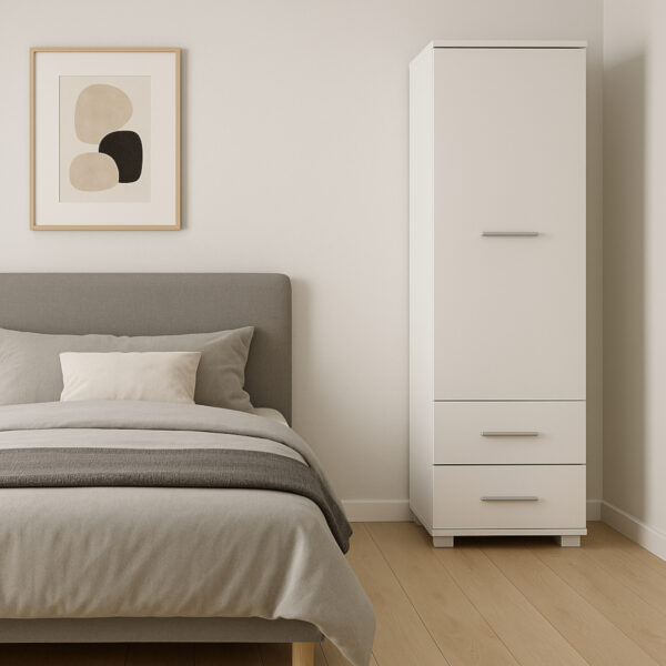 Armoire FAUSKE - 2 tiroirs - Blanc - Largeur 40 cm, Hauteur 130 cm, Profondeur 36 cm – Image 6