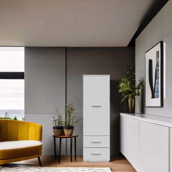 Armoire FAUSKE - 2 tiroirs - Blanc - Largeur 40 cm, Hauteur 130 cm, Profondeur 36 cm – Image 9