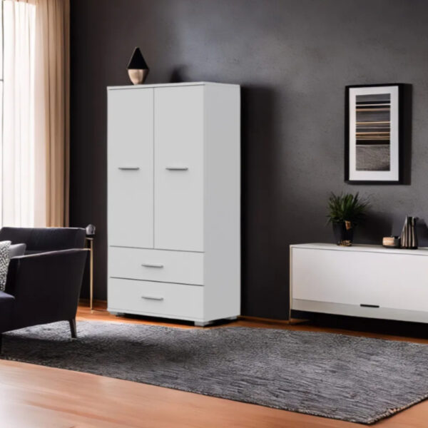 Armoire FAUSKE - 2 Tiroirs - Blanc - Largeur 69 cm, Hauteur 130 cm, Profondeur 36 cm – Image 2
