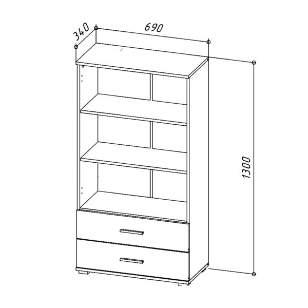 Armoire FAUSKE - 2 Tiroirs - Blanc - Largeur 69 cm, Hauteur 130 cm, Profondeur 36 cm – Image 3