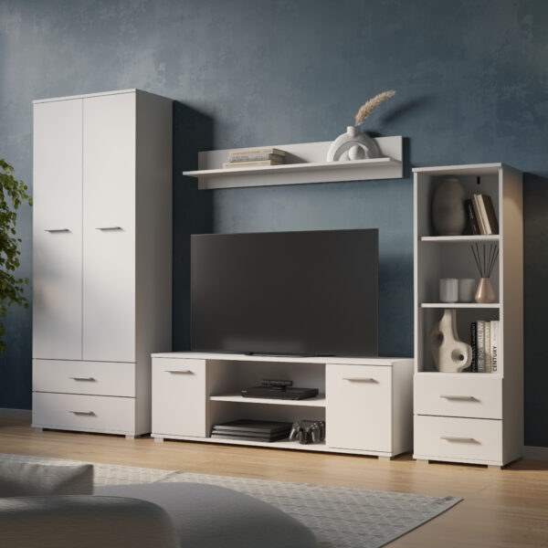 Armoire FAUSKE - 2 Tiroirs - Blanc - Largeur 69 cm, Hauteur 130 cm, Profondeur 36 cm – Image 4