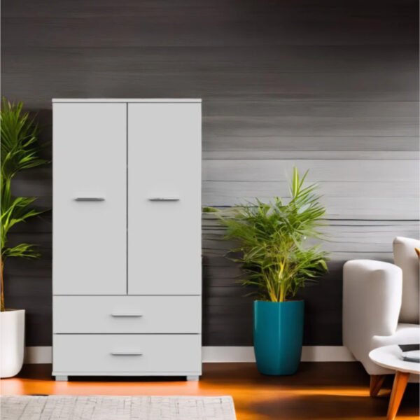 Armoire FAUSKE - 2 Tiroirs - Blanc - Largeur 69 cm, Hauteur 130 cm, Profondeur 36 cm – Image 7