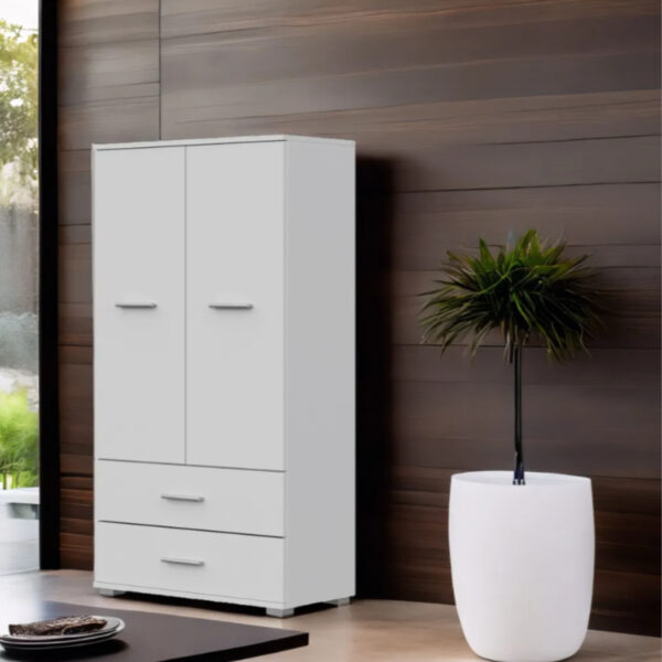 Armoire FAUSKE - 2 Tiroirs - Blanc - Largeur 69 cm, Hauteur 130 cm, Profondeur 36 cm – Image 8