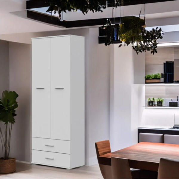 Armoire FAUSKE - 2 Tiroirs - Blanc - Largeur 69 cm, Hauteur 180 cm, Profondeur 36 cm – Image 2