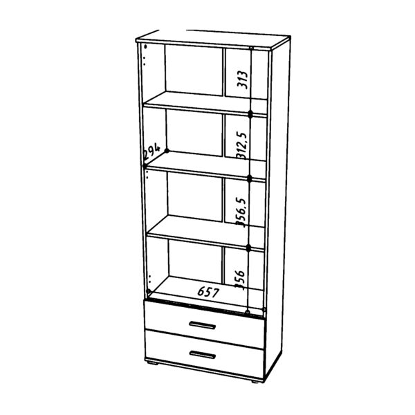 Armoire FAUSKE - 2 Tiroirs - Blanc - Largeur 69 cm, Hauteur 180 cm, Profondeur 36 cm – Image 3