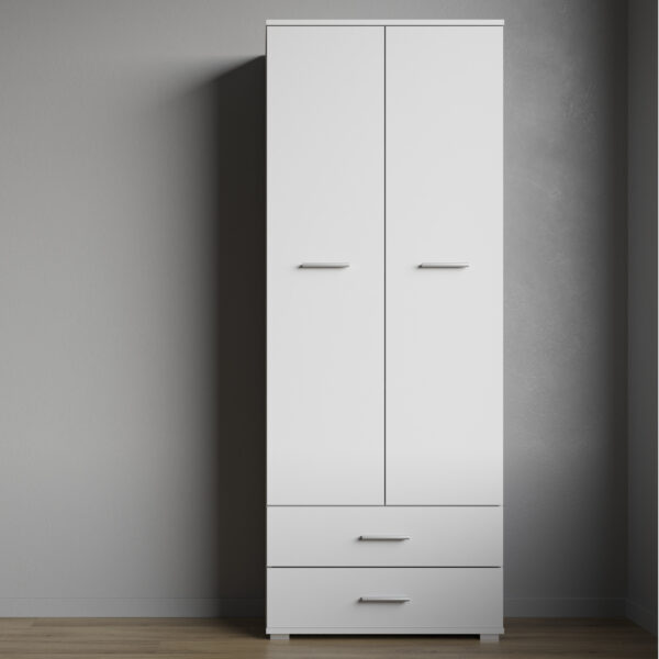 Armoire FAUSKE - 2 Tiroirs - Blanc - Largeur 69 cm, Hauteur 180 cm, Profondeur 36 cm – Image 5