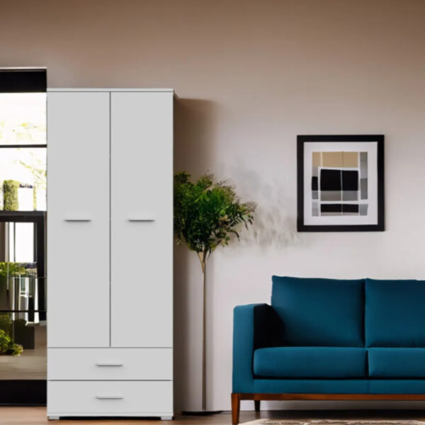 Armoire FAUSKE - 2 Tiroirs - Blanc - Largeur 69 cm, Hauteur 180 cm, Profondeur 36 cm – Image 6