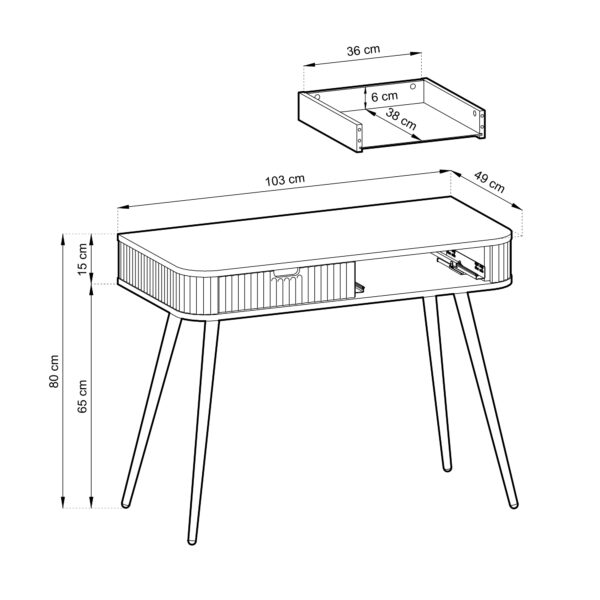 ...Coiffeuse MORDEN – Cachemire – Façades rainurées – 2 Tiroirs – Largeur 103 cm, Hauteur 80 cm, Profondeur 49 cm – Image 3