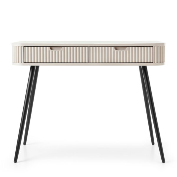 ...Coiffeuse MORDEN – Cachemire – Façades rainurées – 2 Tiroirs – Largeur 103 cm, Hauteur 80 cm, Profondeur 49 cm – Image 7