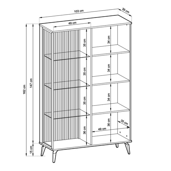 Armoire haute Dawson – Noyer – Cachemire – Vitrée – Éclairage LED – Largeur 103 cm, Hauteur 162 cm, Profondeur 39 cm – Image 3