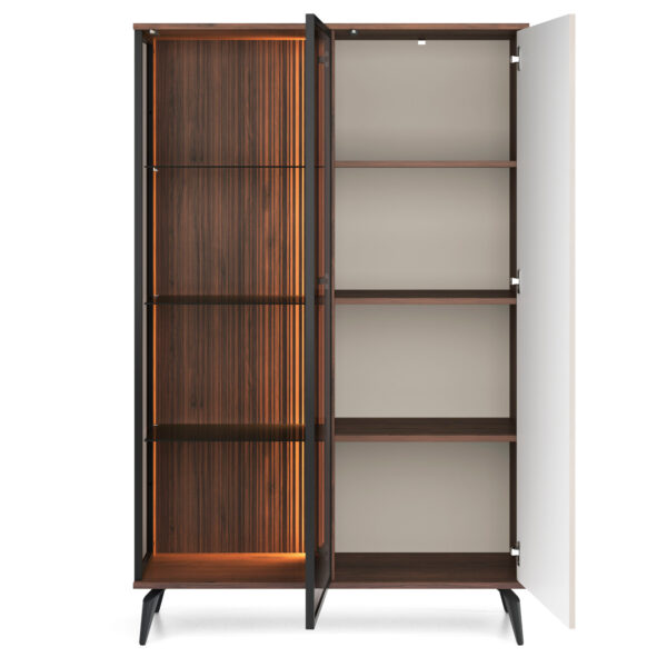 Armoire haute Dawson – Noyer – Cachemire – Vitrée – Éclairage LED – Largeur 103 cm, Hauteur 162 cm, Profondeur 39 cm – Image 4