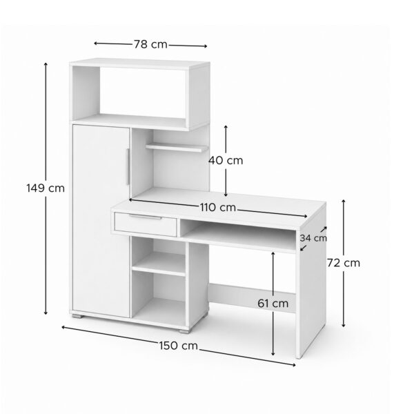 Bureau KLEPP - Spacieux - Tiroir - Blanc - Largeur 150 cm, Hauteur 149 cm, Profondeur 92 cm – Image 3