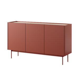 Commode Kelowna K144 - Rouge, Chene - Largeur 144 cm, Hauteur 83 cm, Profondeur 37 cm