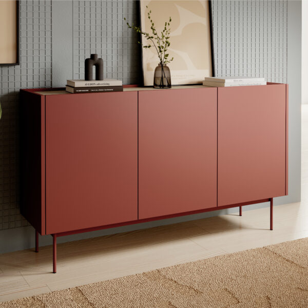 Commode Kelowna K144 - Rouge, Chene - Largeur 144 cm, Hauteur 83 cm, Profondeur 37 cm – Image 2