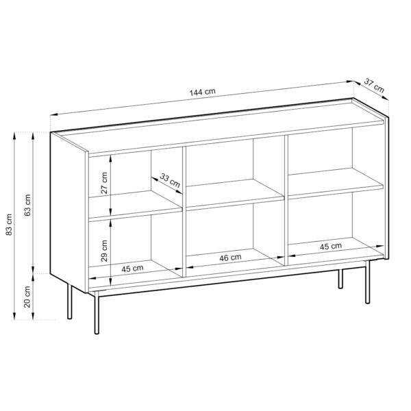 Commode Kelowna K144 - Rouge, Chene - Largeur 144 cm, Hauteur 83 cm, Profondeur 37 cm – Image 3