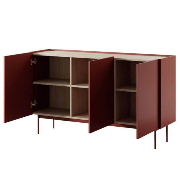 Commode Kelowna K144 - Rouge, Chene - Largeur 144 cm, Hauteur 83 cm, Profondeur 37 cm – Image 4