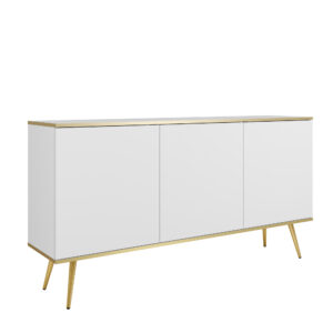 Commode Banff K160 - Blanche - Pieds dorés - Largeur 160 cm, Hauteur 85 cm, Profondeur 39 cm