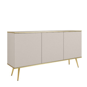 Commode Banff K160 MDF - Beige - Pieds dorés - Façades rainurées - Largeur 160 cm, Hauteur 85 cm, Profondeur 39 cm